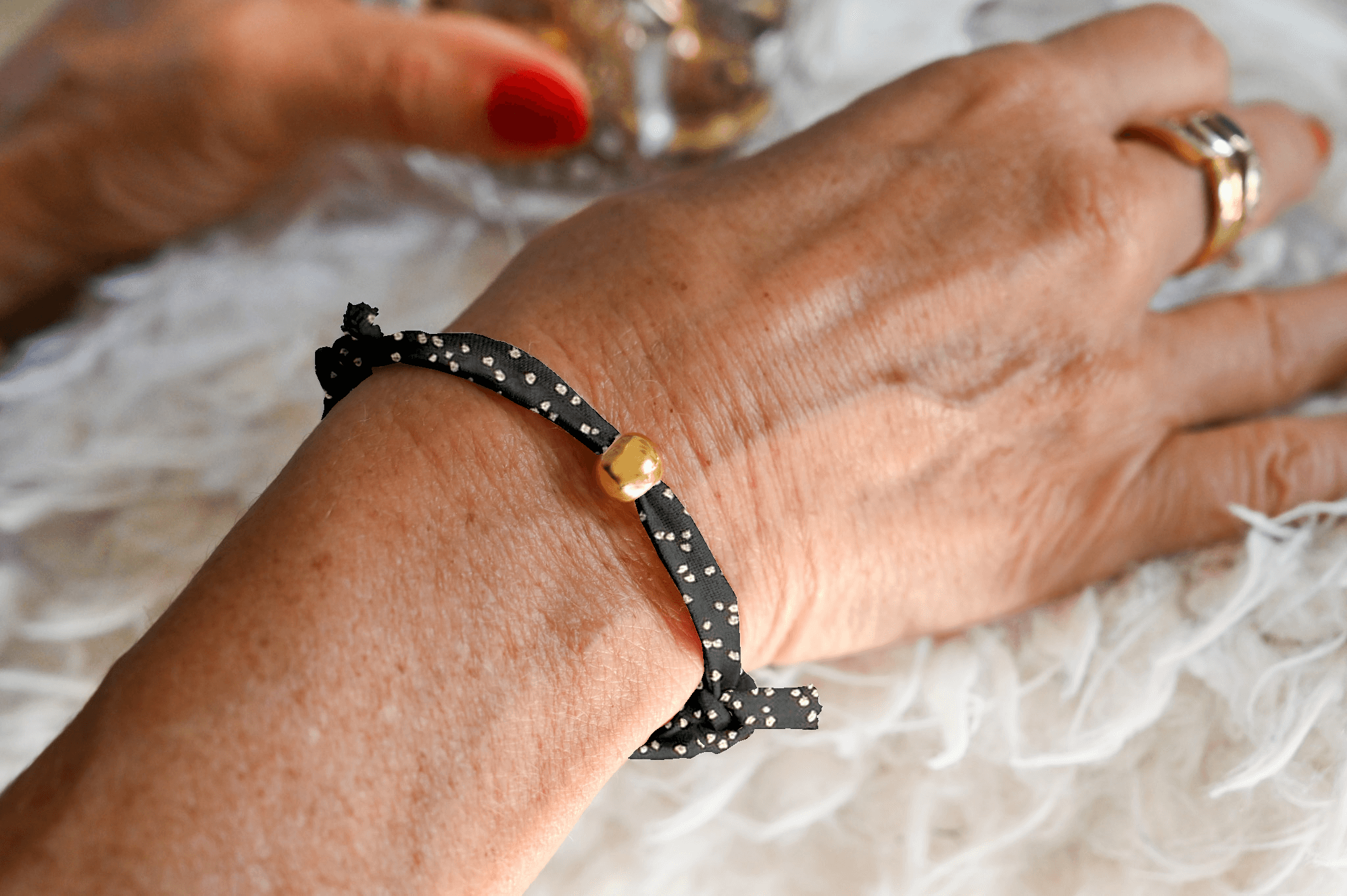 Bracelet Tissu Lisa Noir Pailleté