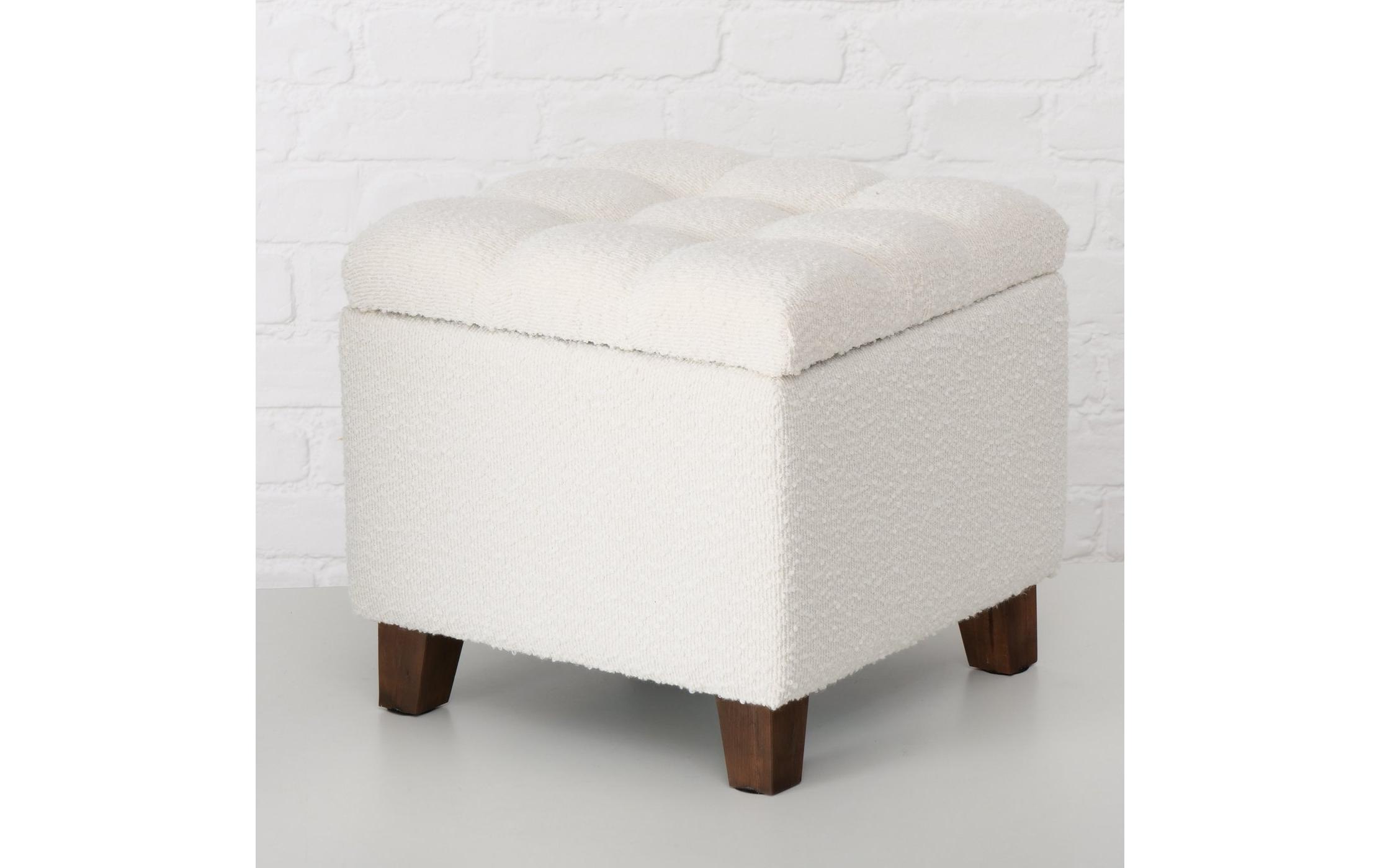 Hocker Palur MDF/Kiefer, CremeweissHandgewebter Sitzhocker