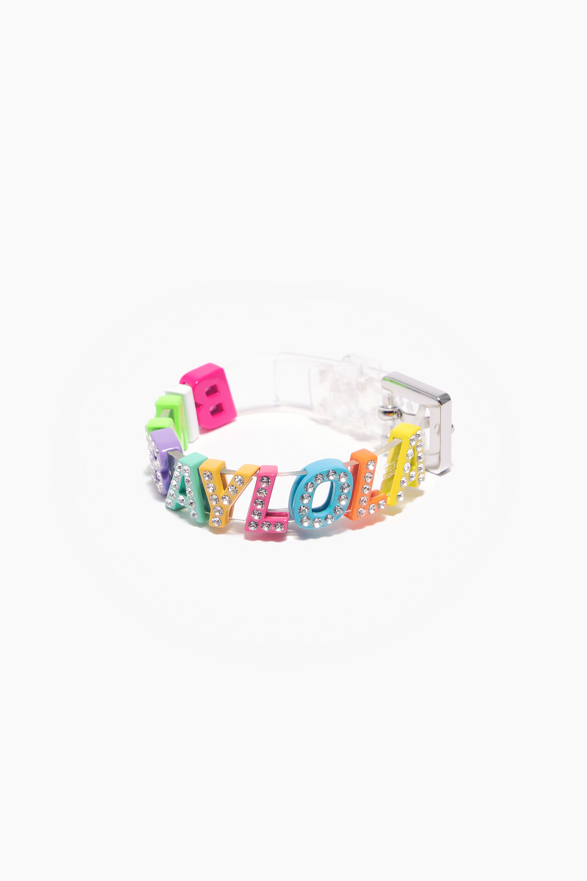 Pulseira transparente com letras do logotipo