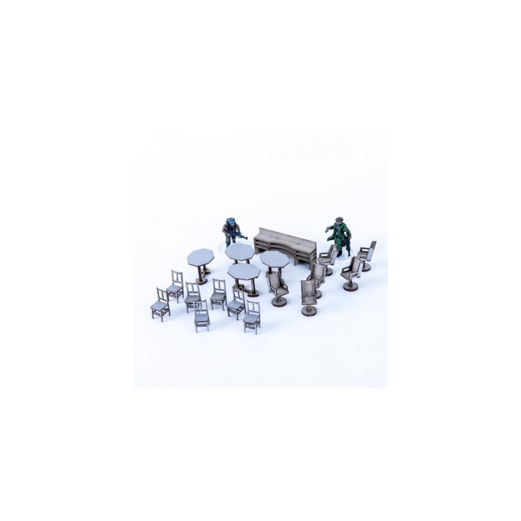 Furniture set: 10 seats, 15 chairs, 8 tables, 2 desks