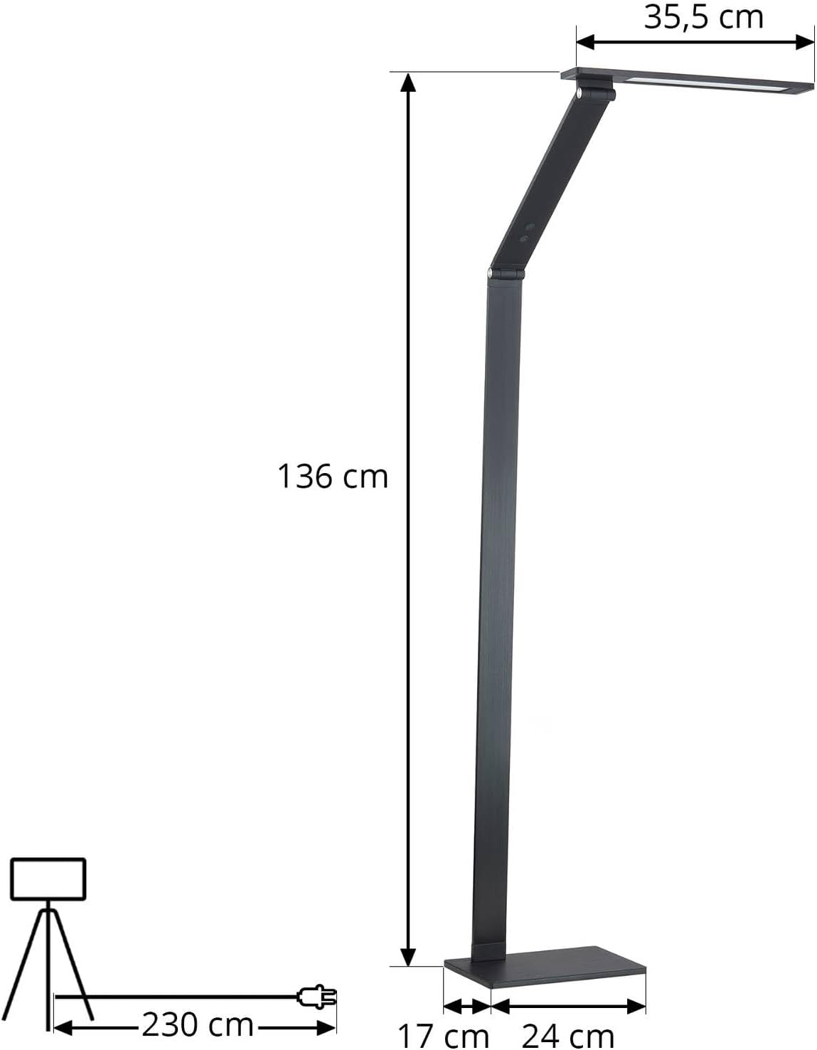 Lucande LED Stehlampe Salome dimmbar (Modern) in Schwarz aus Aluminium (1 flammig,) - Stehleuchte Floor Lamp Standleuchte Wohnzimmerlampe Arbeitszimmerleuchte
