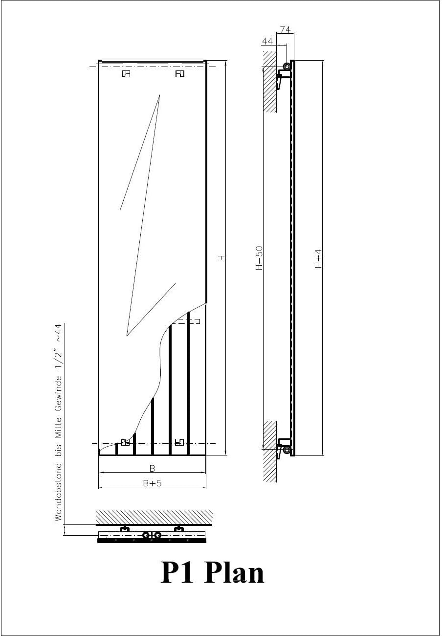 XIMAX Paneelheizkörper P1 Plan Weiss mit Mittenanschluss, Höhe 1800 x Breite 595 mm