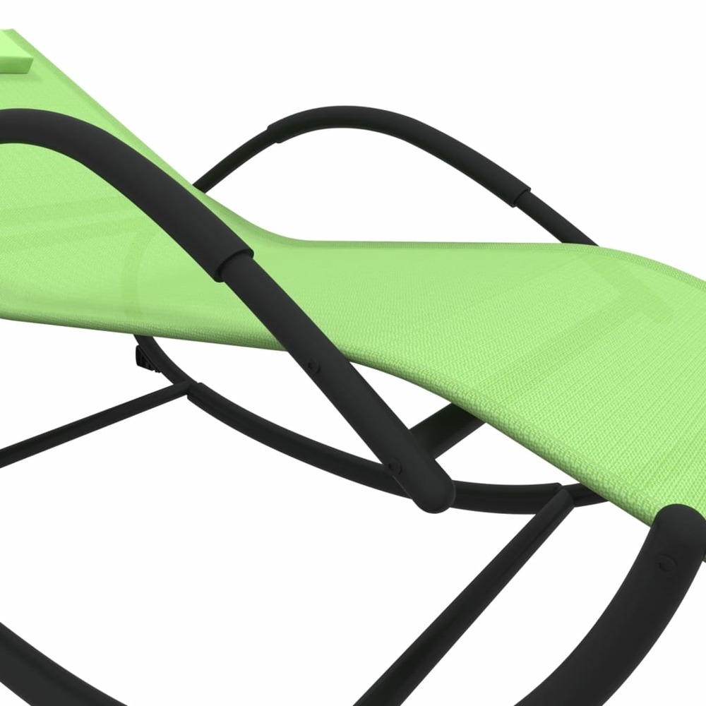 Transat chaise longue bain de soleil lit de jardin terrasse meuble d'extérieur à bascule vert acier et textilène
