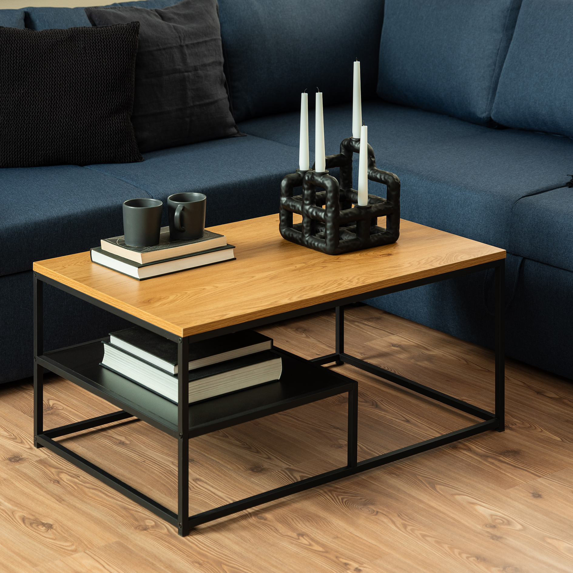 Couchtisch GILA - schwarz-Wildeiche - 90 cm