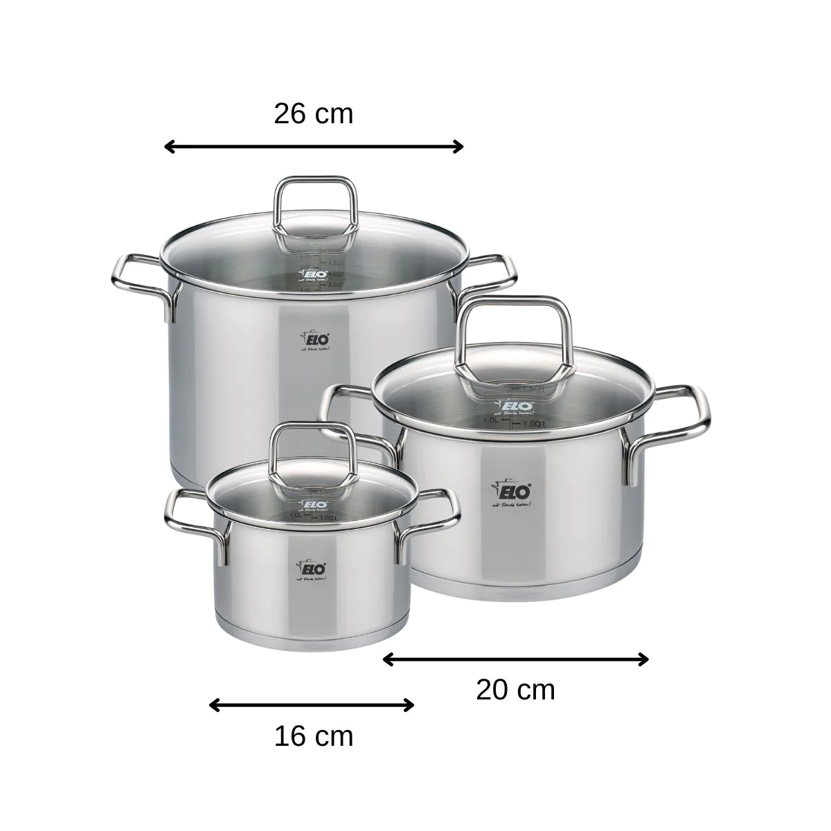 Set de 3 faitouts en inox 16 cm 20 cm et 26 cm Citrin Elo