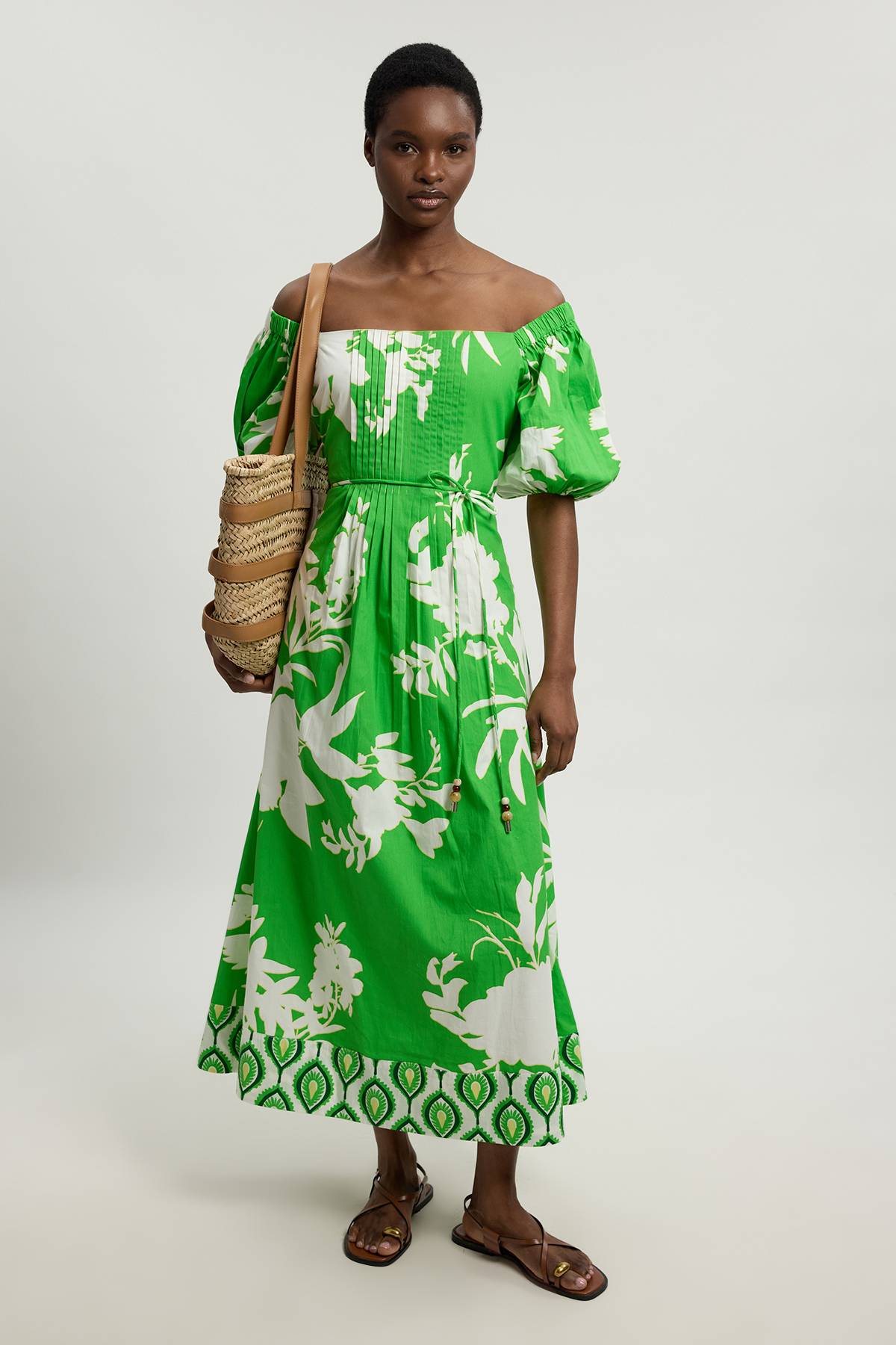 KarenMillen Robe Midi En Popeline De Coton Imprimé Fleuri Avec Détail De Perles