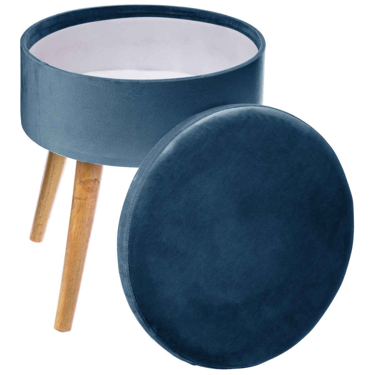 TABOURET APPOINT COFFRE VELOURS TESS BLEU