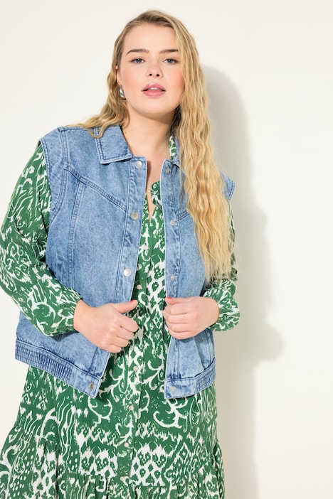 Jeans-Weste, Loose Fit, Hemdkragen, seitlich elastischer Saum