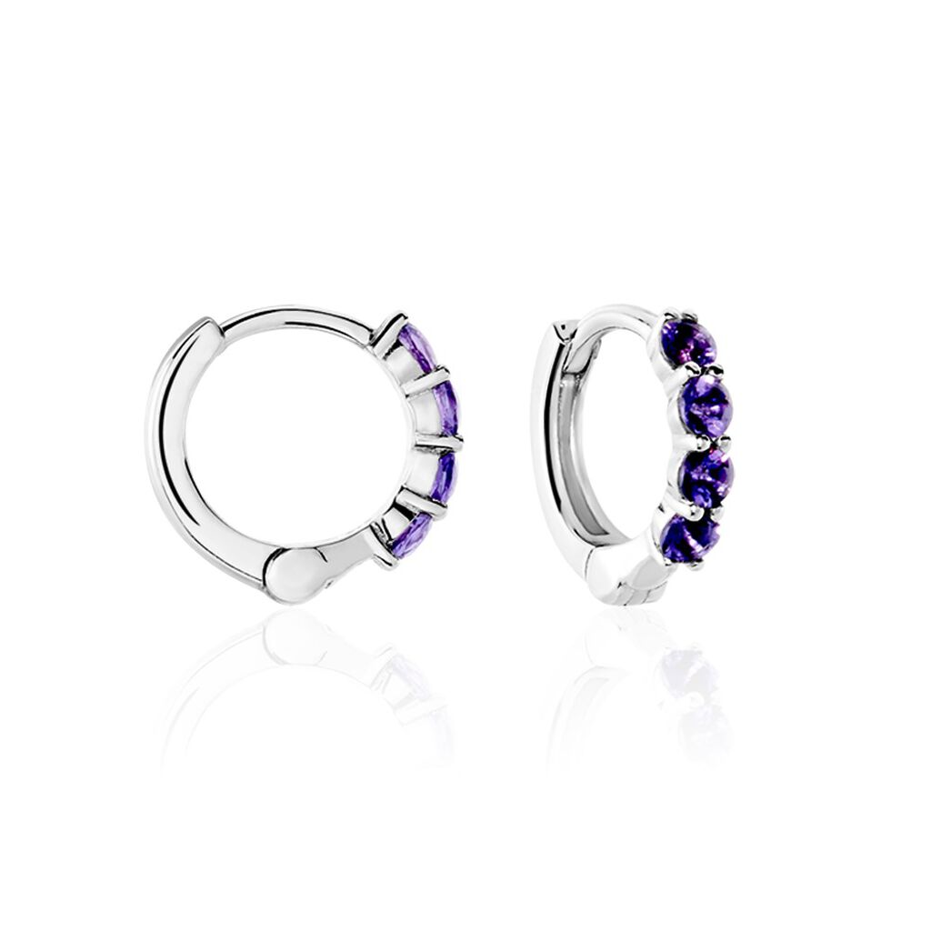 Créoles Leatrice Or Blanc Amethyste Violet