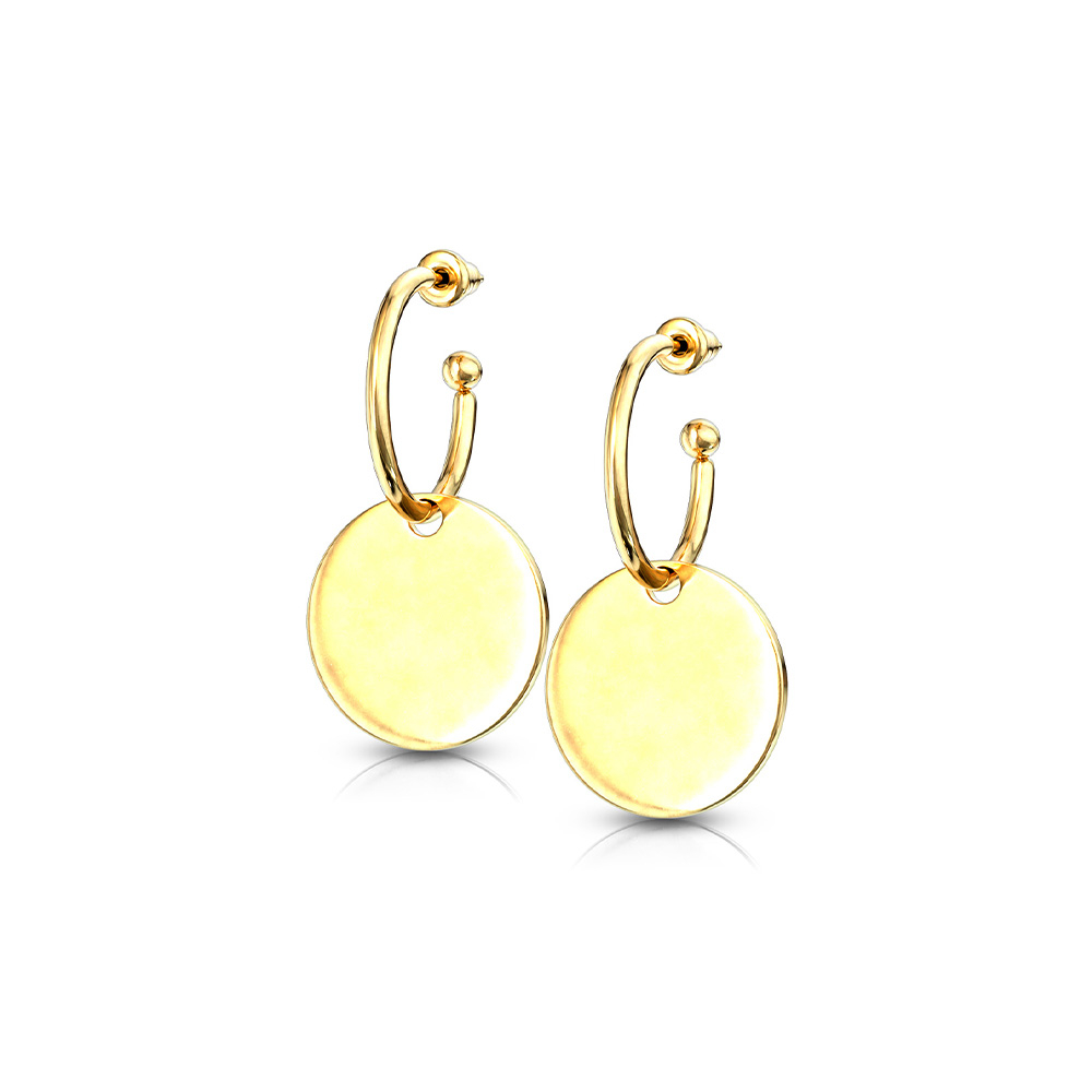(1 Paar) Ø17mm 316L Edelstahl Ohrringe Kreolen mit Kreis Anhänger - Gold