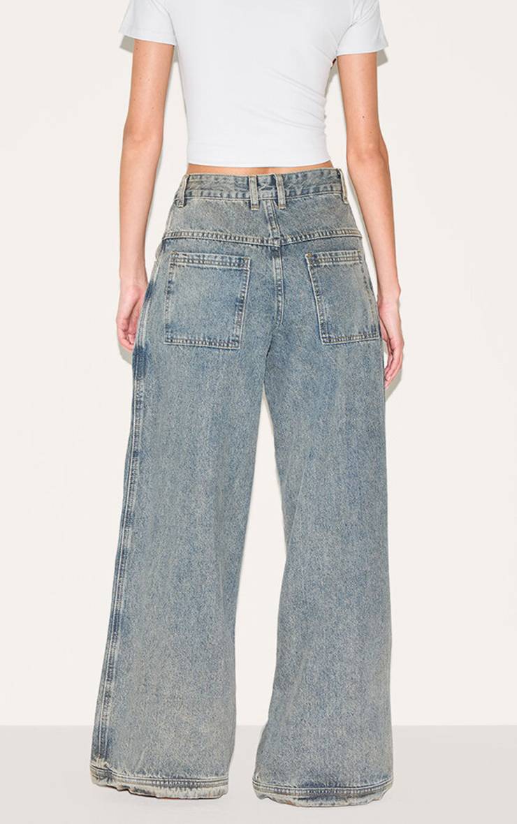Délavage Vintage Jean Baggy Taille Basse À Détails De Coutures
