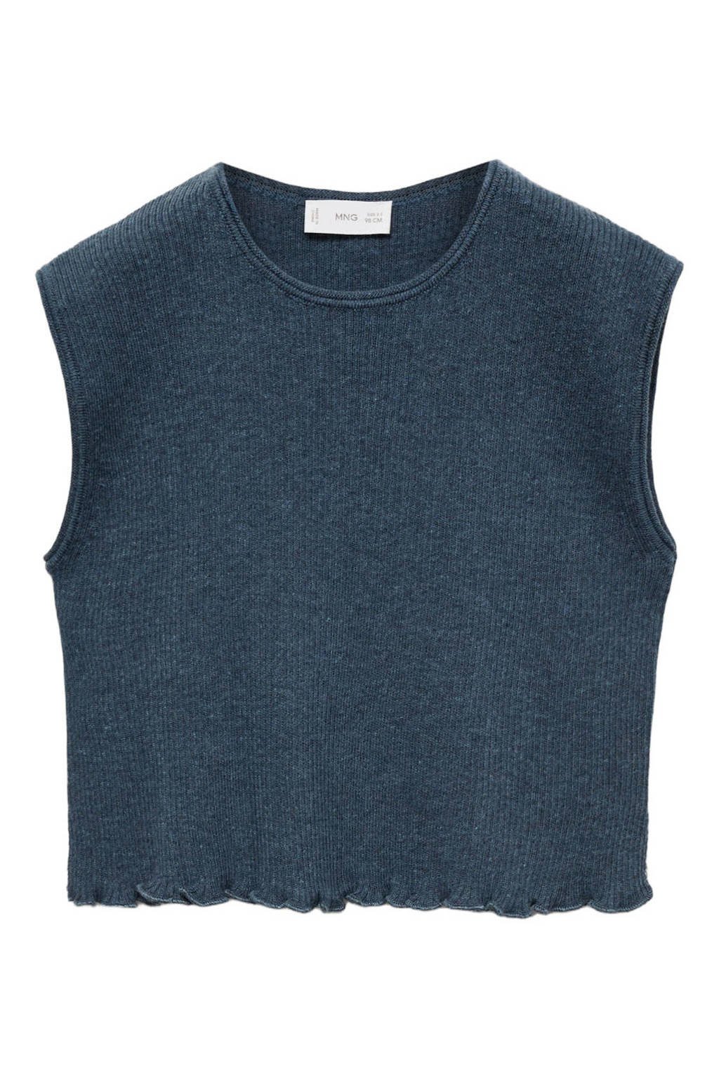 Mango Kids mouwloze top blauw rib gebreid