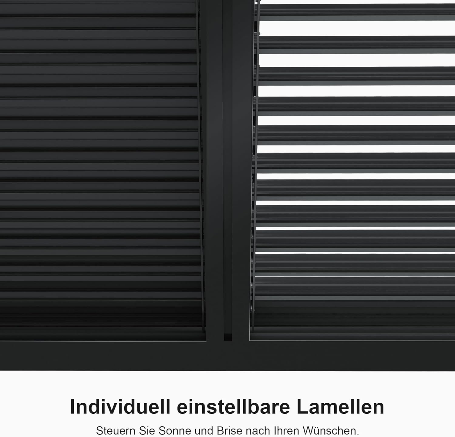 PURPLE LEAF Pergola 3.65 x 4.8 m mit Sonnenrollo Lamellenpergola Wasserdicht Stabil Winterfest Alu Lamellenpavillon für Terrasse, 1 Lange Seite und 1 Kurze Seite für Garten, Grau