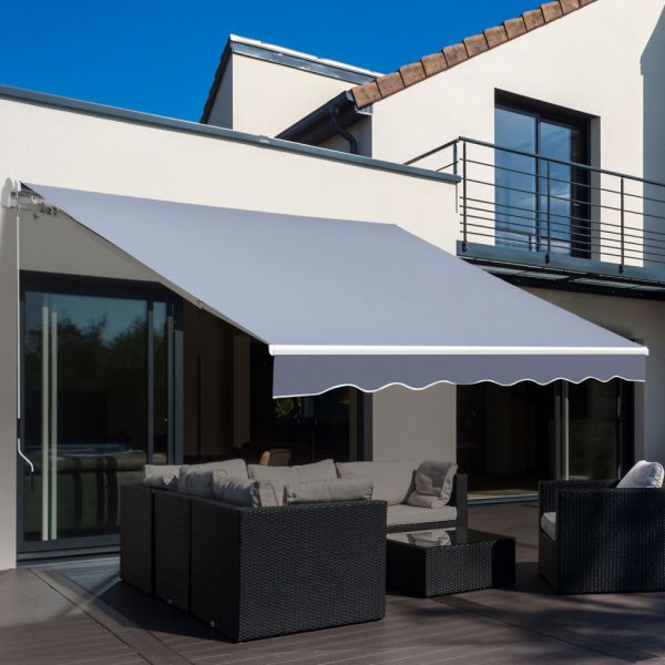Outsunny Toldo Manual Retrátil com Manivela 295x245cm Toldo Enrolável Alumínio com Proteção Solar para Janela Portas Balcão Cinza