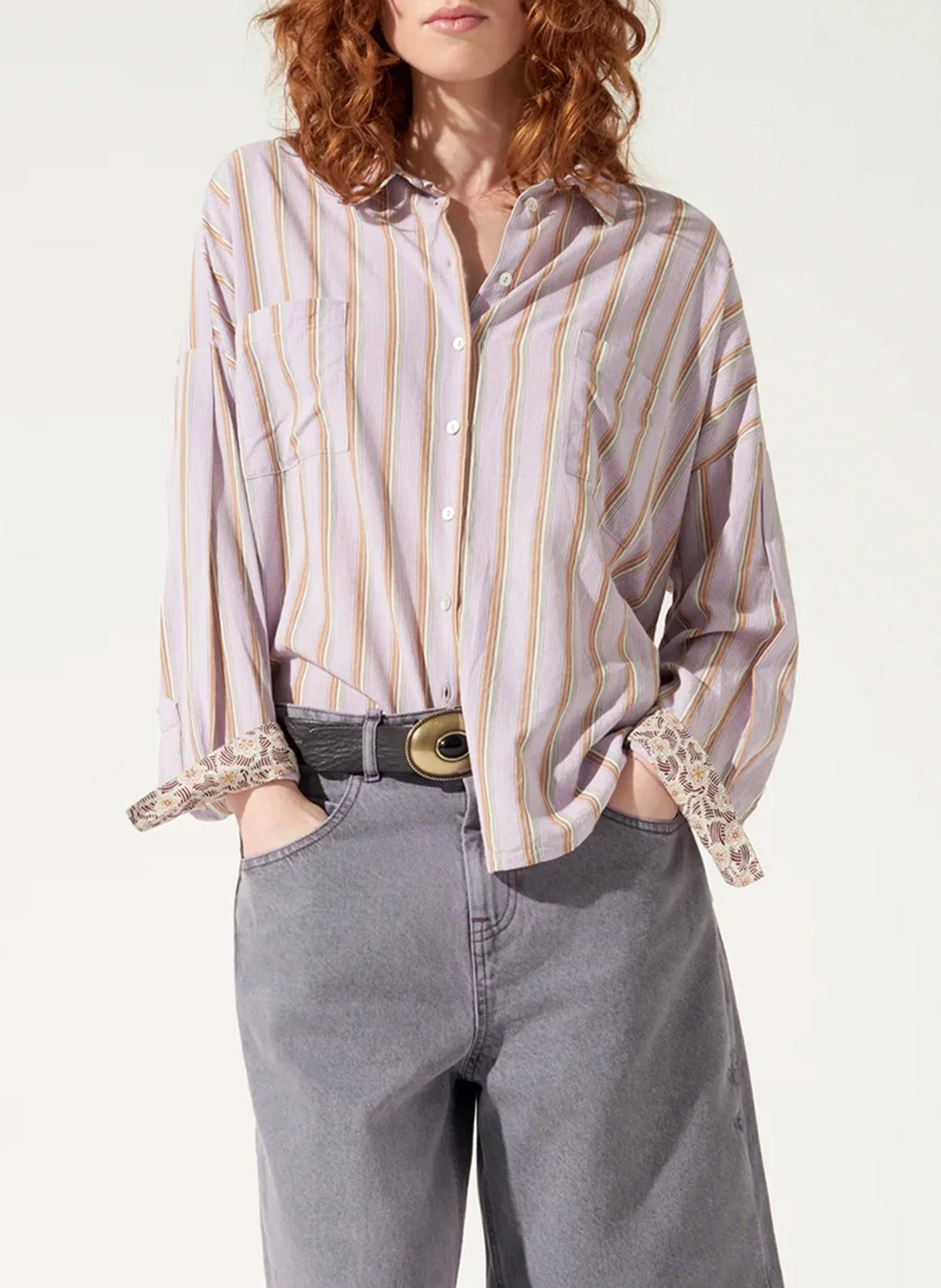 Chemise ample col classique à rayures | Violet