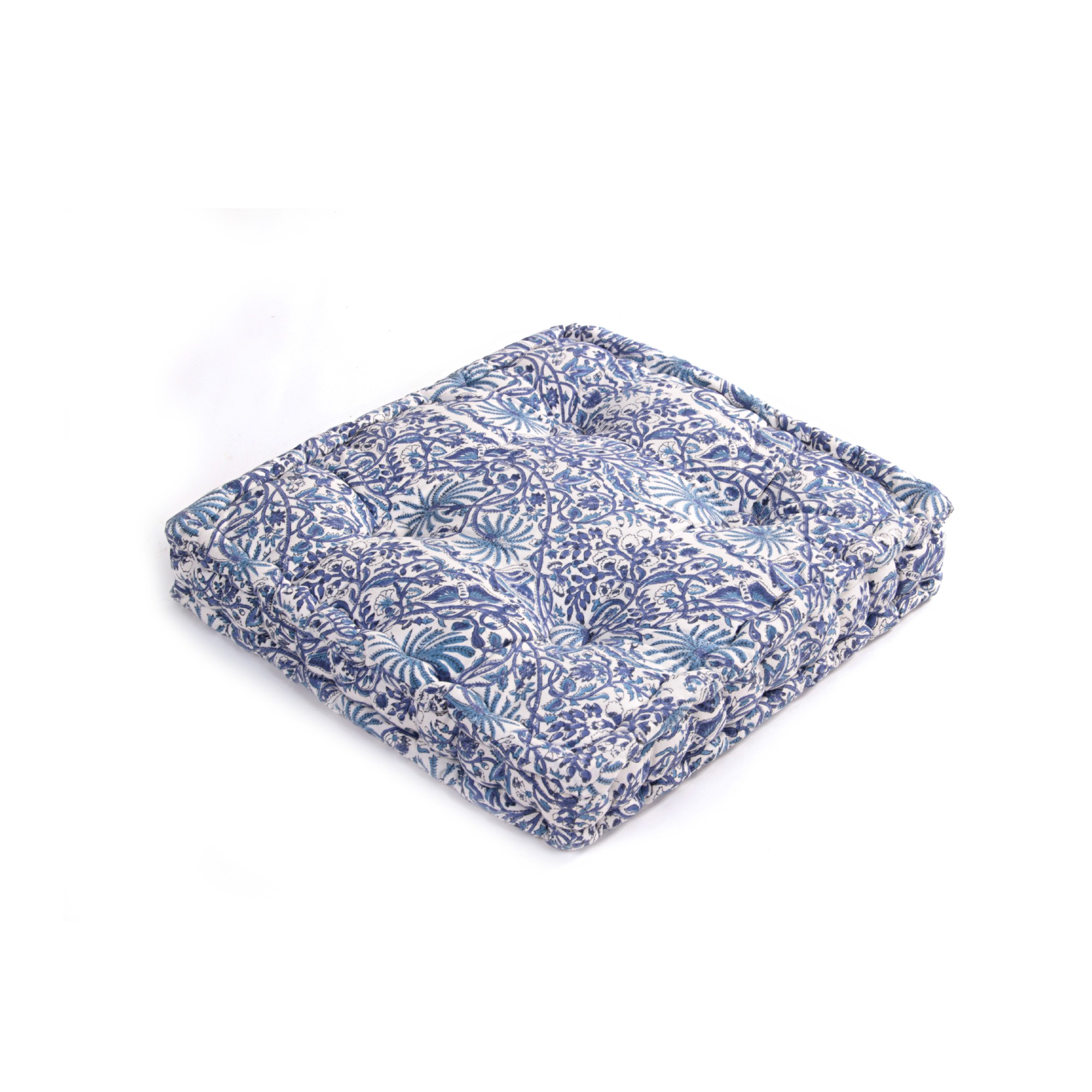 Sitzkissen 'Zyana', blau, weiß, L 40 cm, B 40 cm, H 8 cm von fischer's lagerhaus