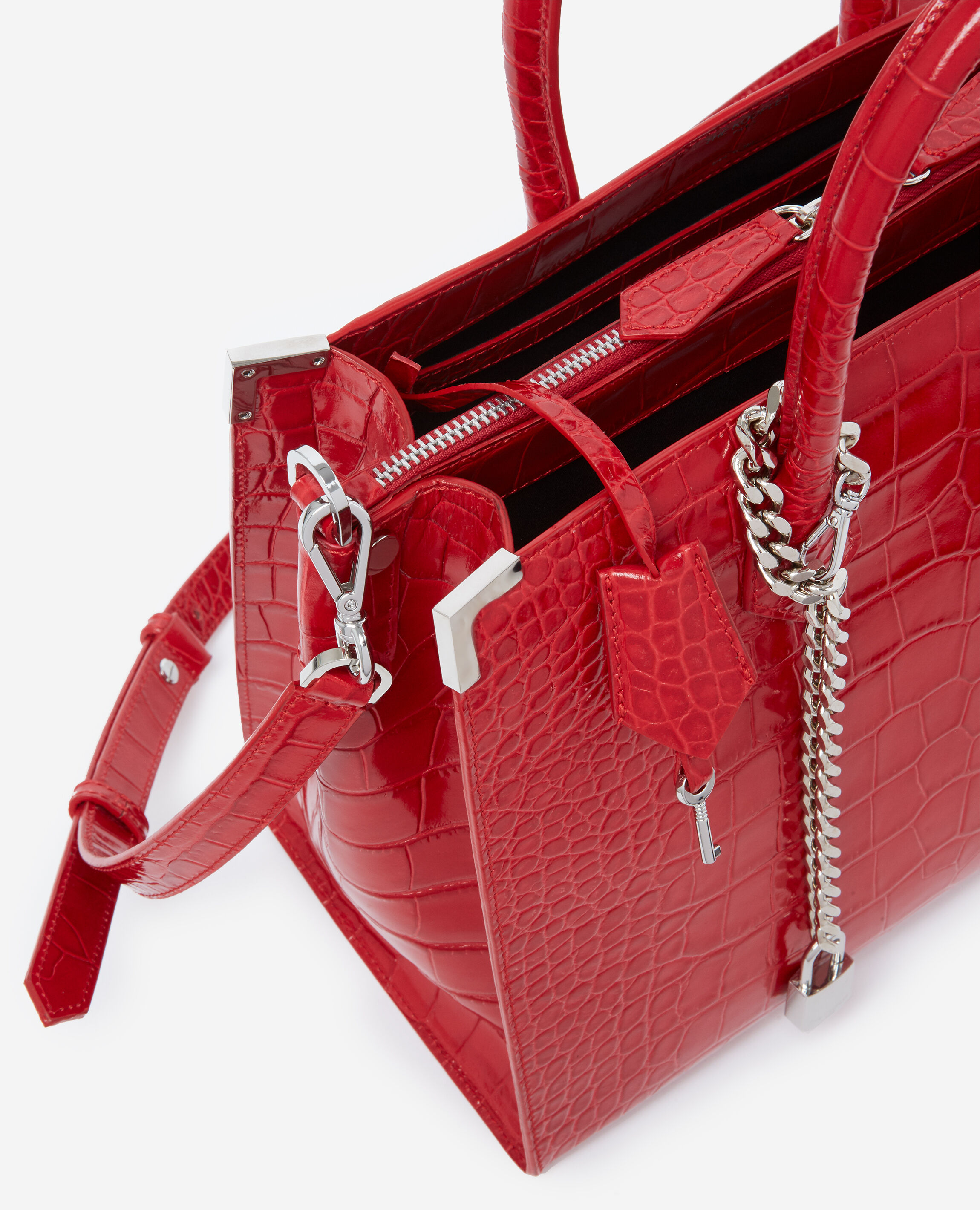Sac large Ming rouge métallerie argentée