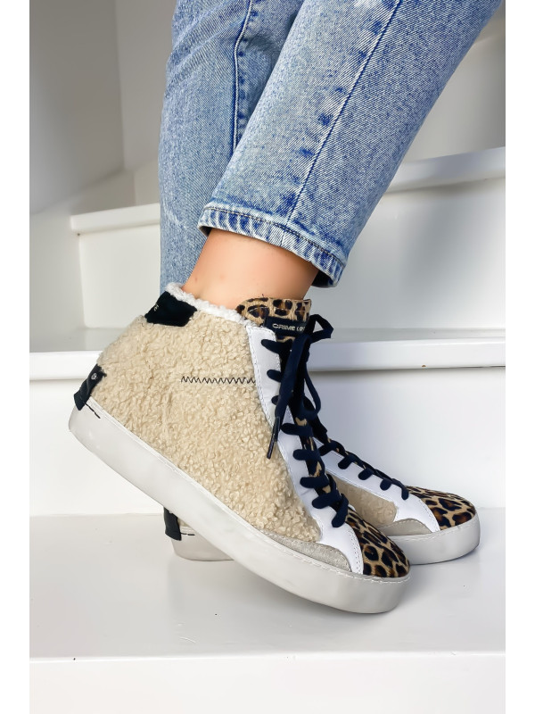 Sneakers HIGH TOP DISTRESSED Beige - Crime London