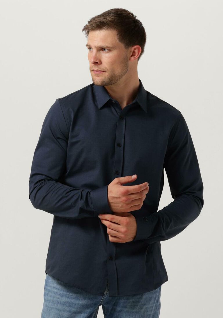 CAST IRON donkerblauwe cast iron klassiek overhemd long sleeve shirt twill jersey 2 tone
