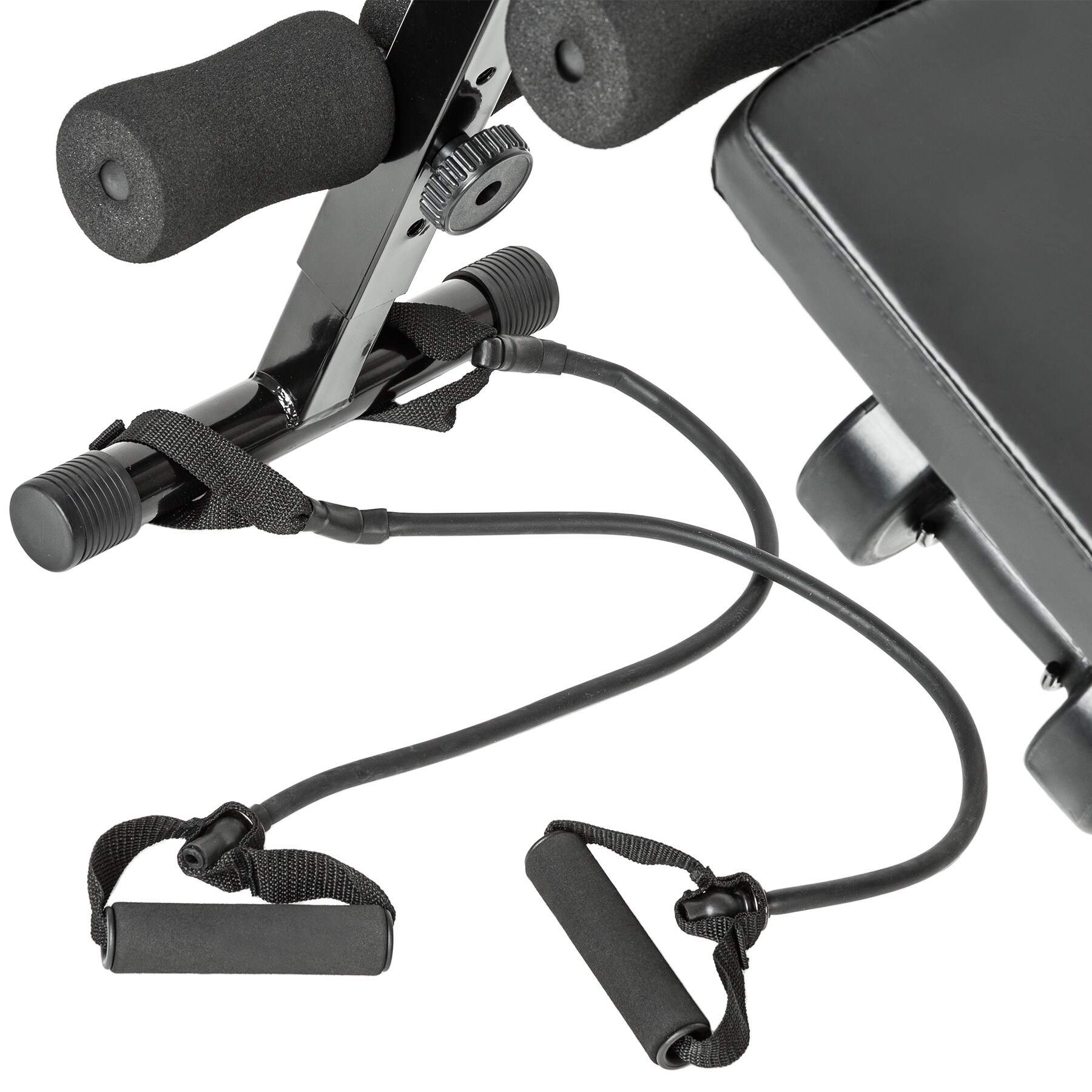 tectake® Sit-up Bank, 6-fach verstellbar, klappbar, rutschfeste Fußenden, inklusive 2 Hanteln und elastische Seile