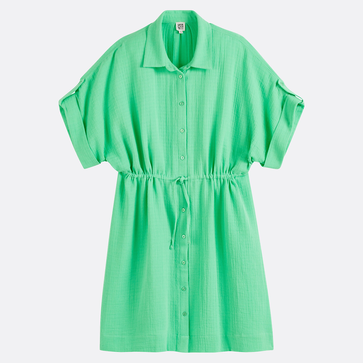 COLEÇÃO LA REDOUTE<br>Vestido camisa curto e evasê com mangas curtas