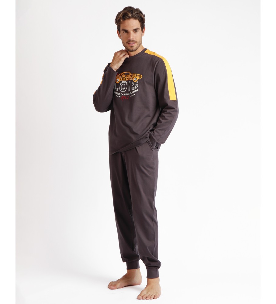 Pijama Lois de manga comprida com listras estilo Speedway na cor marrom