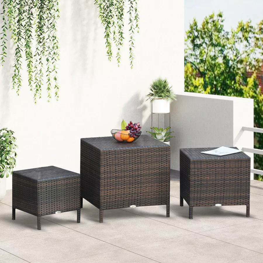 Outsunny Rattan-Gartentisch als 3-teiliges Set braun