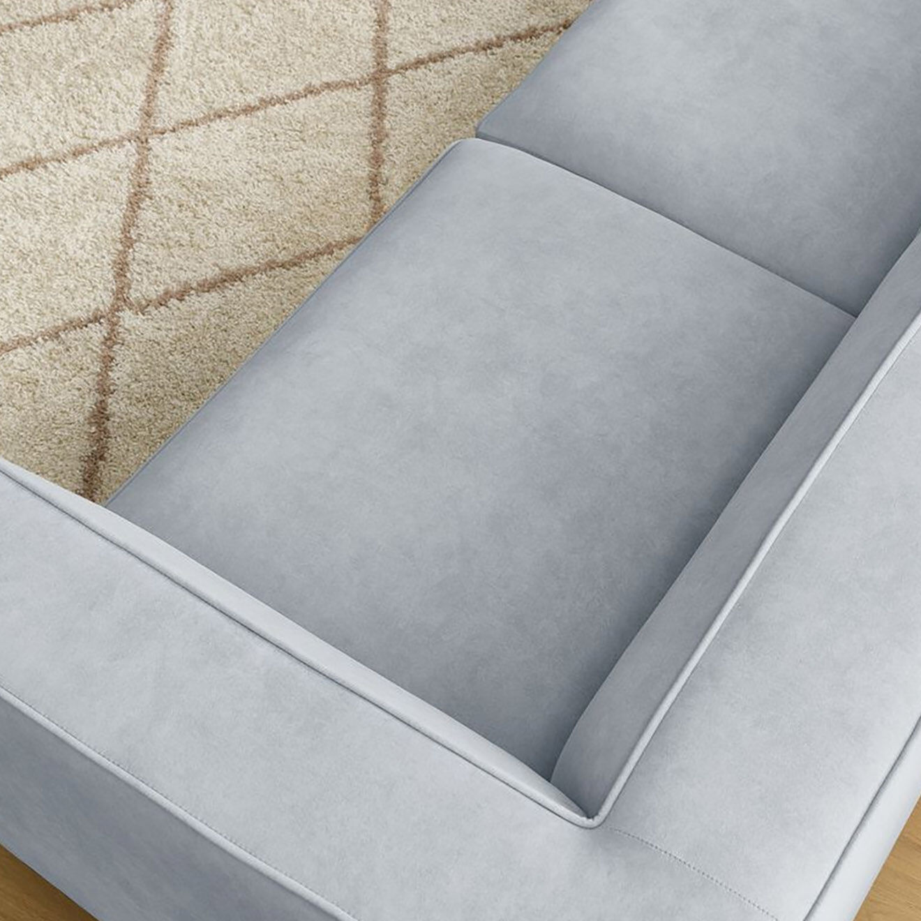 Bobochic Canapé droit fixe 3 places en Velours Molière gris clair - 233x99x71 cm