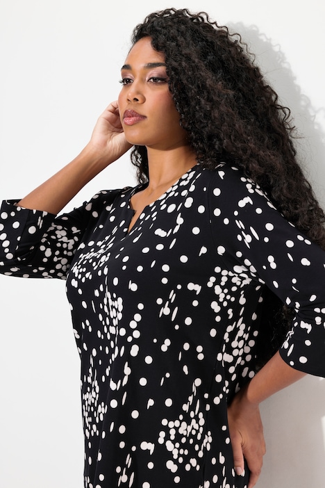 Shirt, Tupfen, Tunika-Ausschnitt, 3/4-Arm