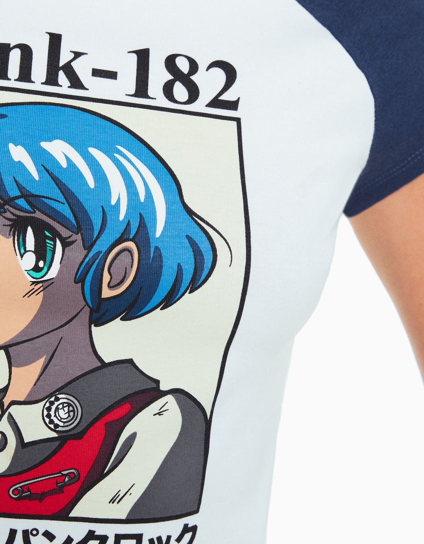 Camiseta raglan curta com estampa do Blink-182