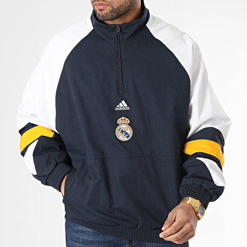 Sweat Col Zippé Real Madrid Icon HT6455 Bleu Marine Blanc