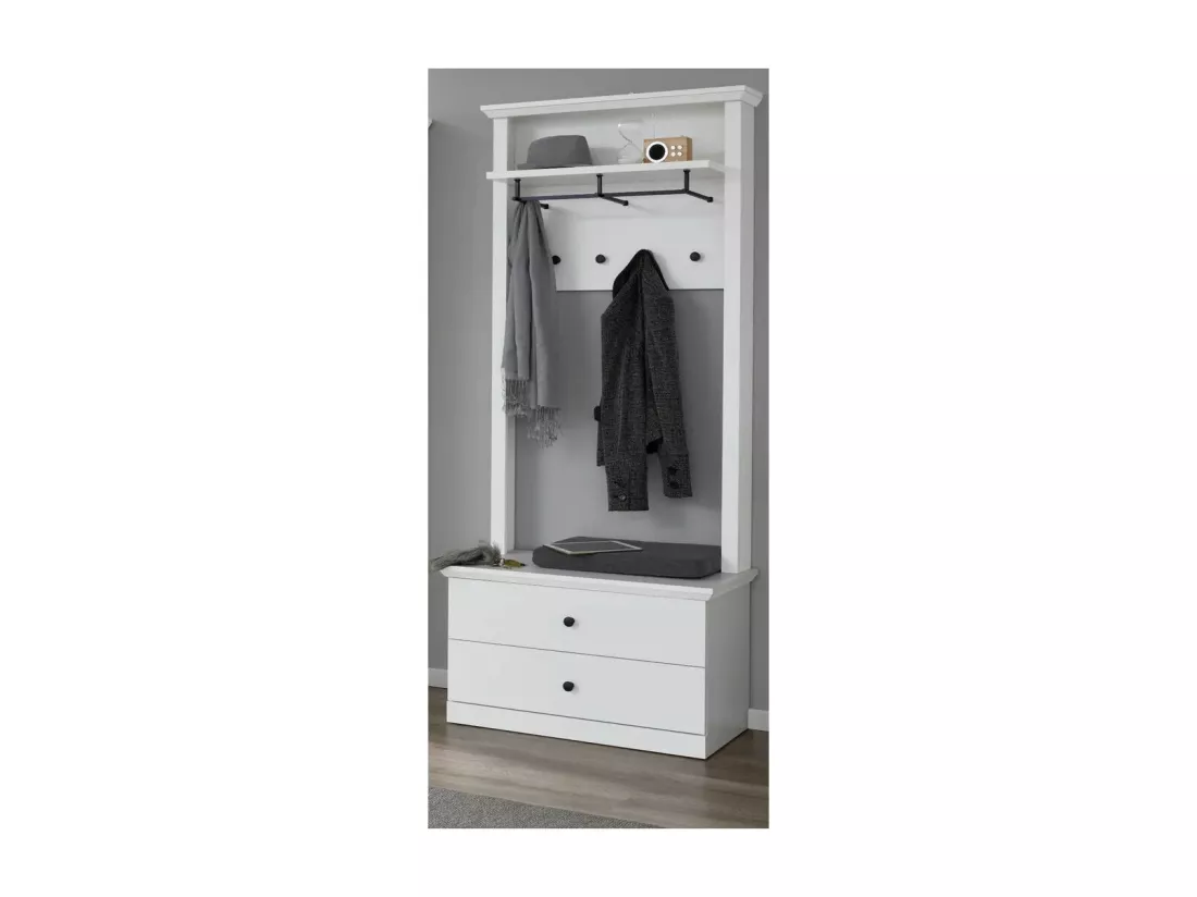 Porte-manteau 2 tiroirs blanc style campagnard moderne Valex 81cm