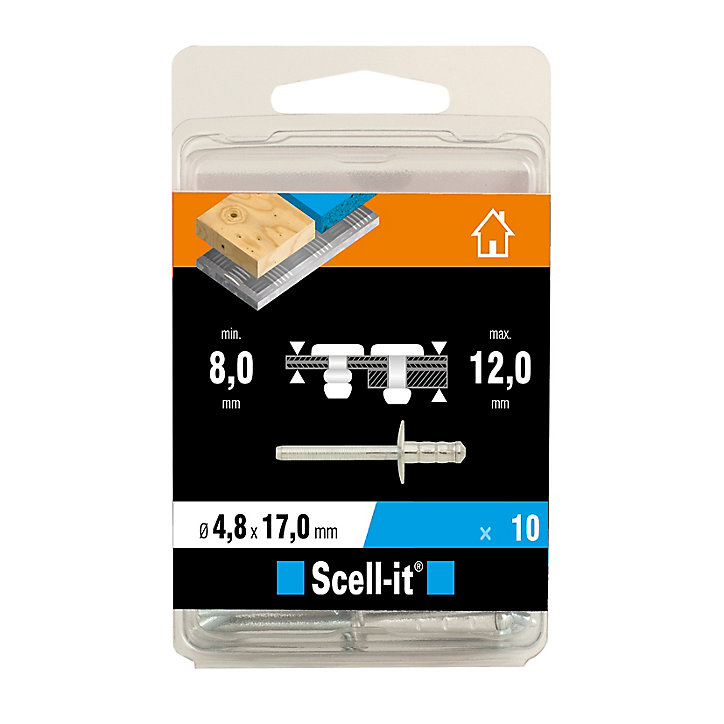 Rivet ø4.8 x 17 mm tête large charge max 100kg, 10 pièces