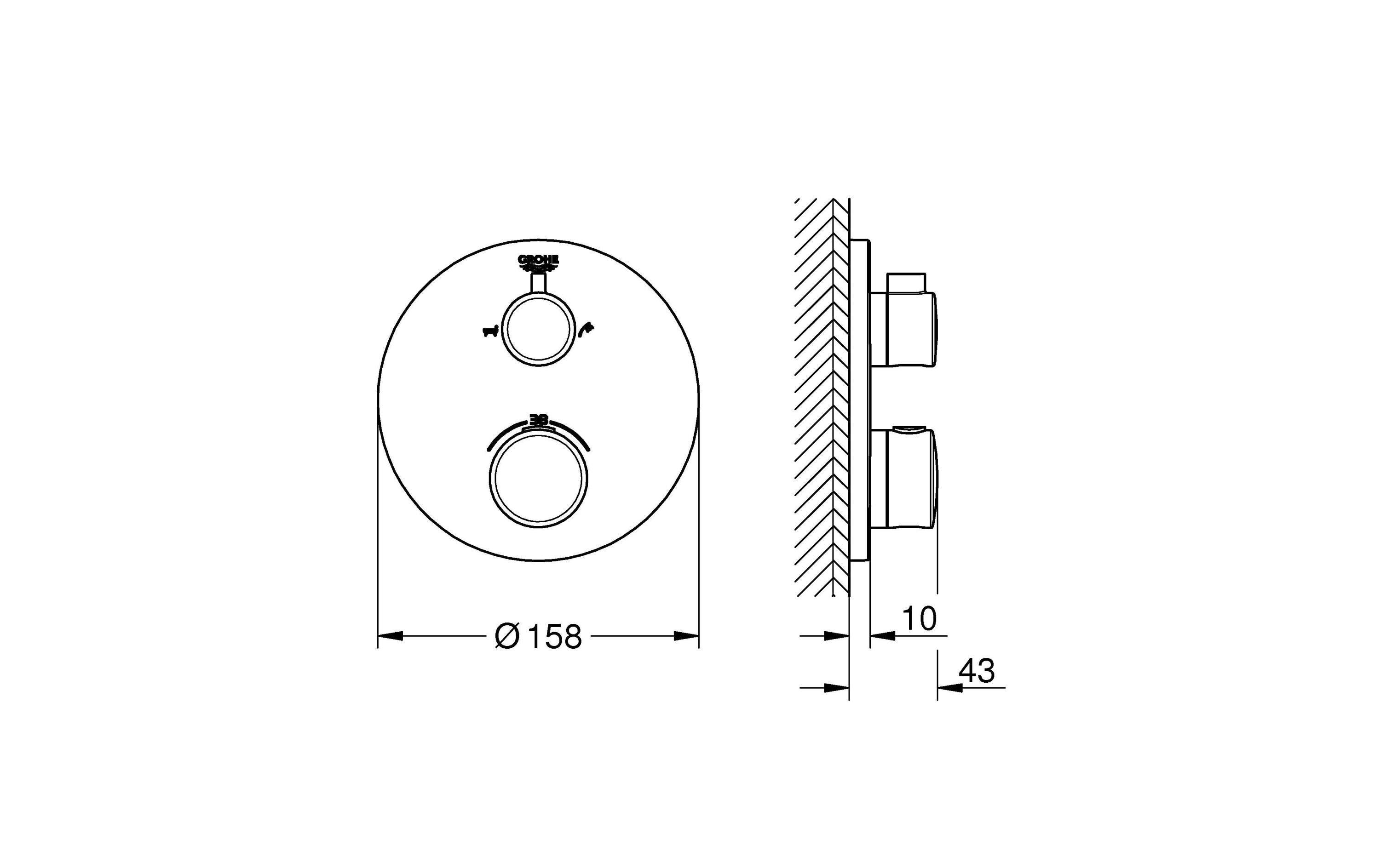 Badewannenarmatur Grohtherm 43 mm, Chrom<br>GROHE Grohtherm Thermostat-Wannenbatterie