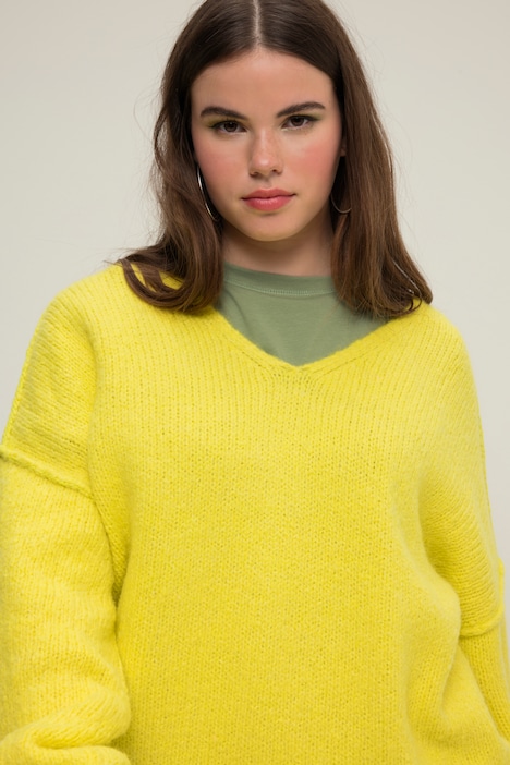 Pullover, V-Ausschnitt, weiter Langarm, oversized