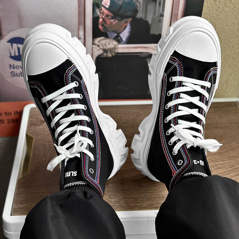 Tanzanite - Platform Contrast Stitch Canvas High Top Sneakers