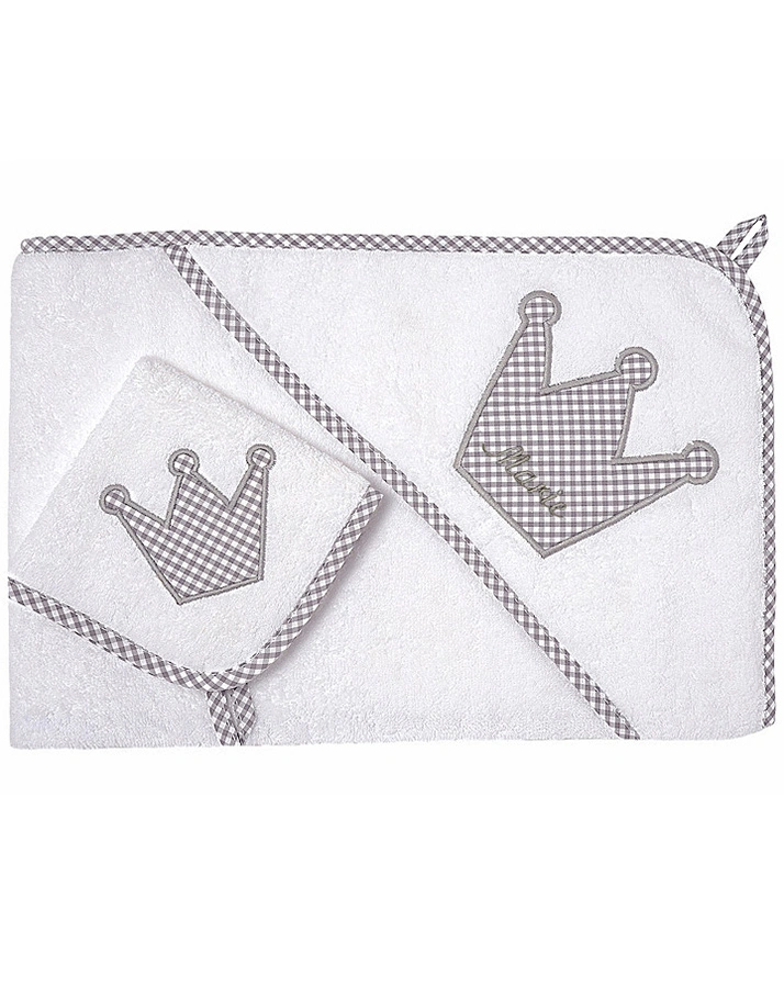 Personalisiertes XL-Handtuch-Set KRONE grau (Farbe: hellblau)