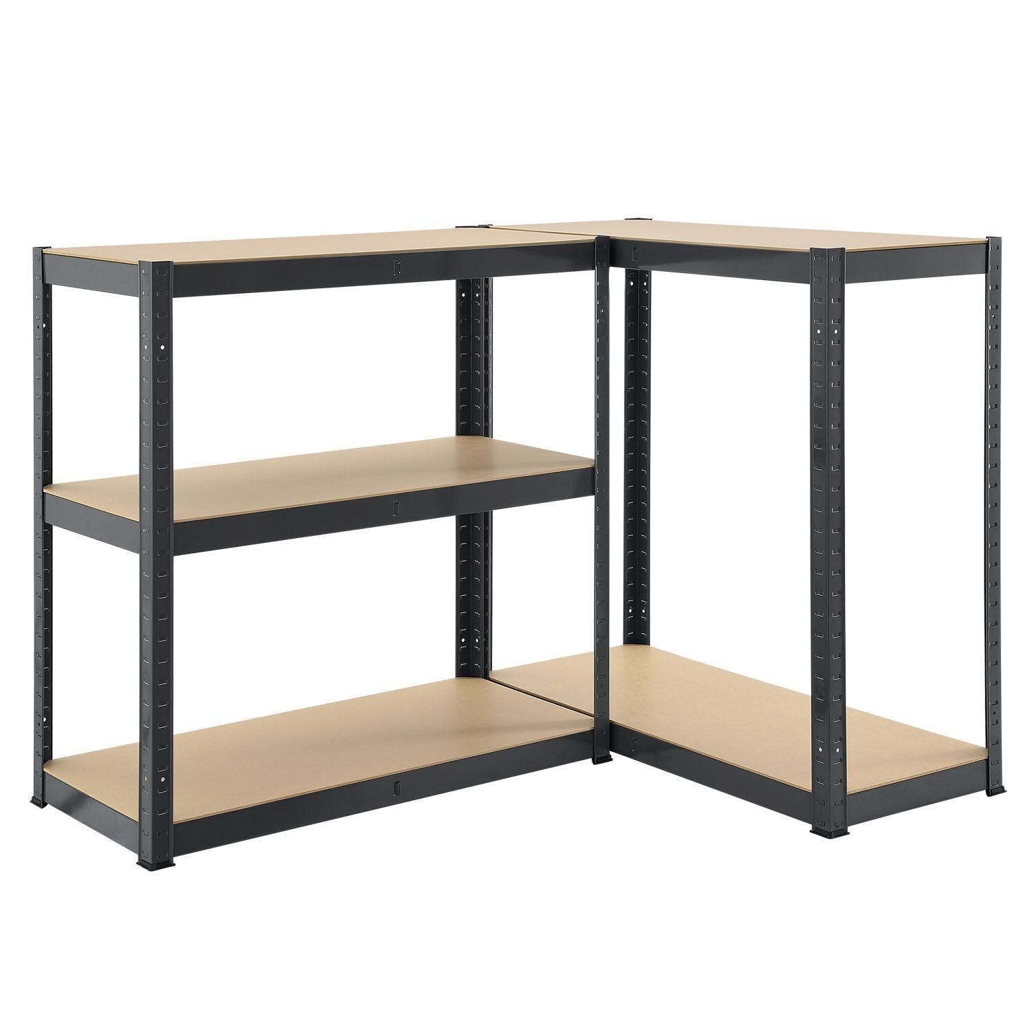 Juskys 3er Metall Regalsystem | 1 Eckregal & 2 Lagerregale | 15 Böden aus MDF Holz | 2625 kg Grau