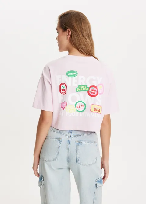 Cropped t-shirt met print roze (ROS.L)