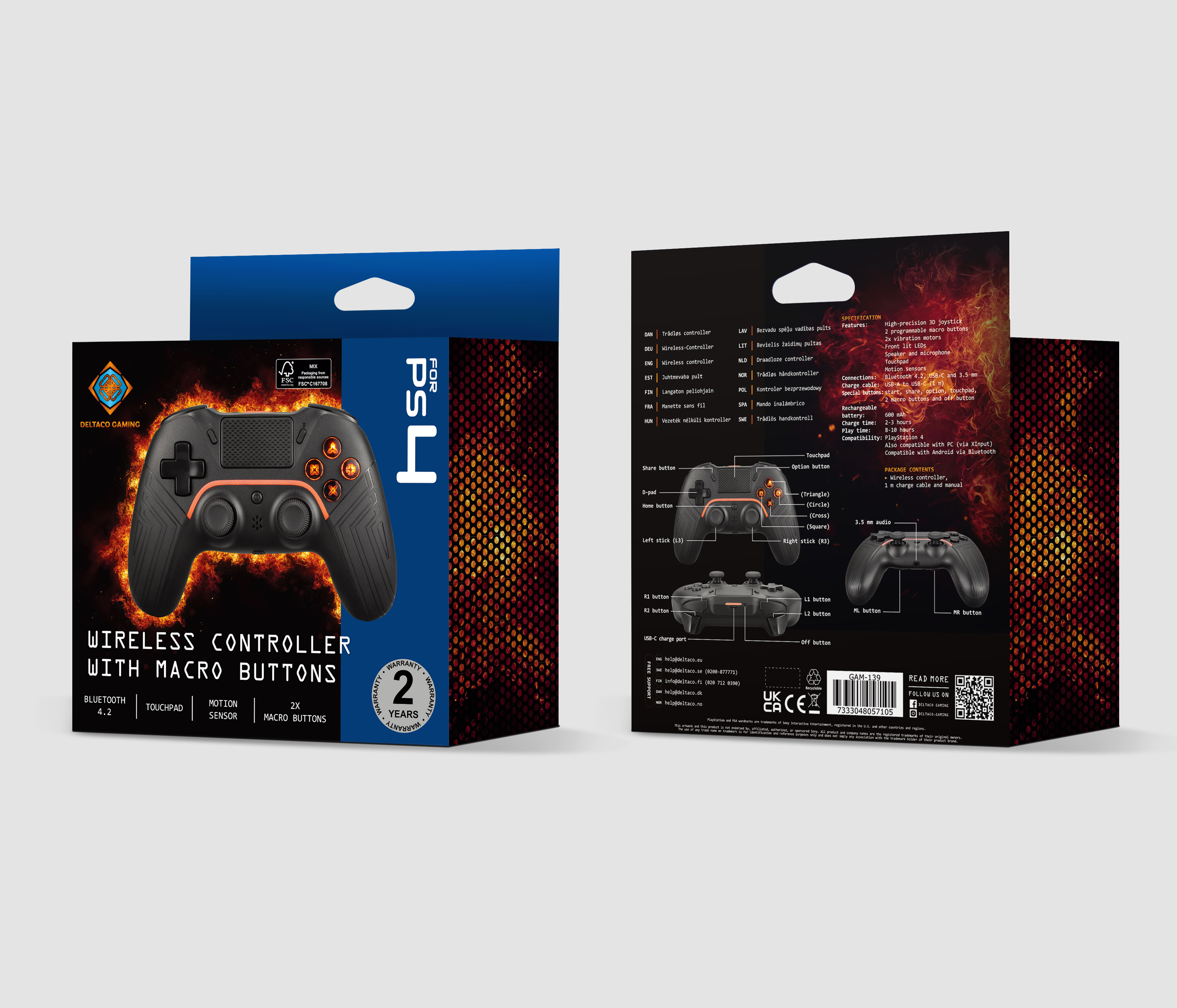 Wireless Kabelloser Game Controller für Sony Playstation 4 PS4 & PC (GAM-139) - Schwarz