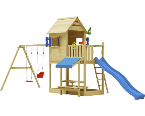 Dubbele schommel speelhuis met palen Jungle Gym 678 x 265 cm hout bruin