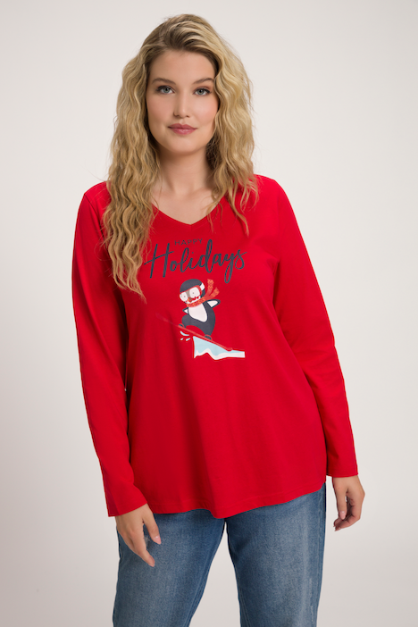 Shirt, Ski-Pinguin, Classic, V-Ausschnitt, Langarm