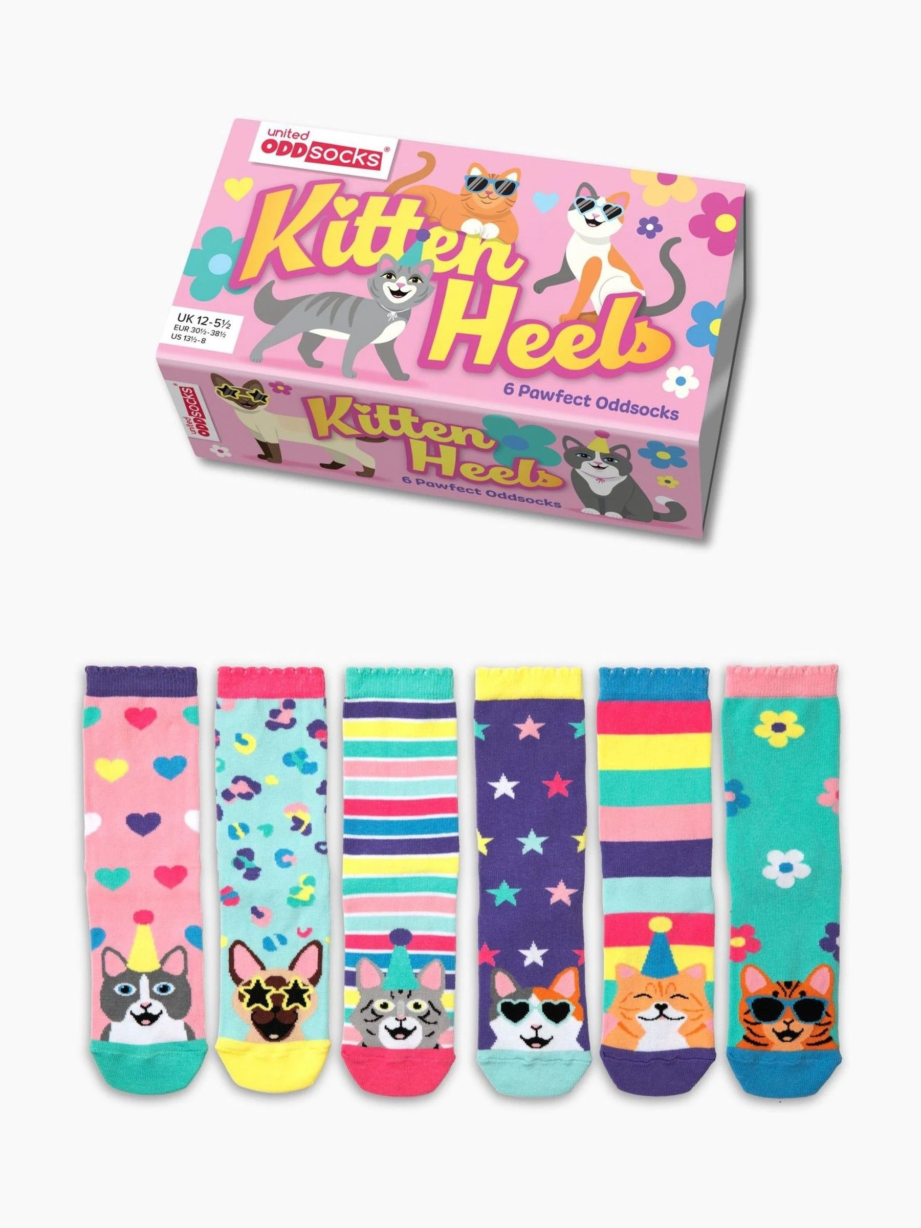 United Odd Socks Kitten Heel Girls Socks 6 pack