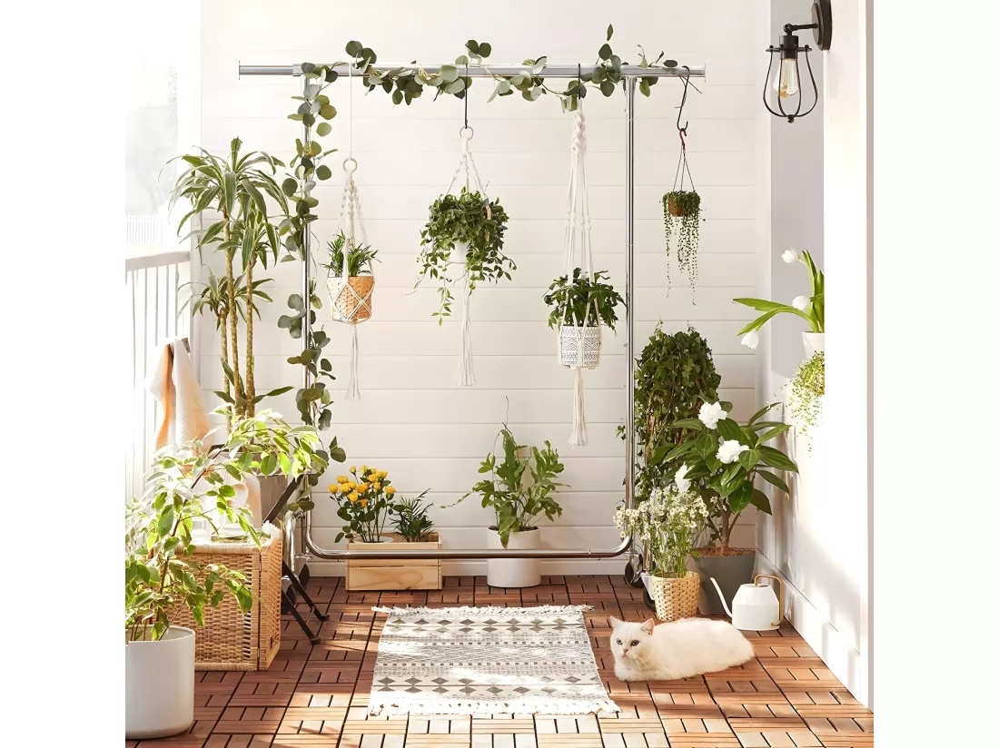 Portant à vêtements avec tringle extensible 110-150 cm sur roulettes