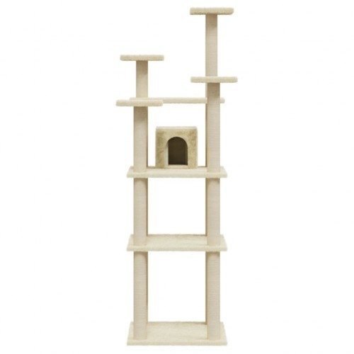Arranhador para gatos Vidaxl com casinha, cor creme