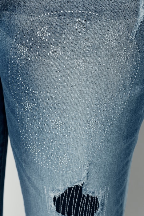 Boyfriend-Jeans, Glitzer Totenköpfe, Destroy-Effekte, 5-Pocket