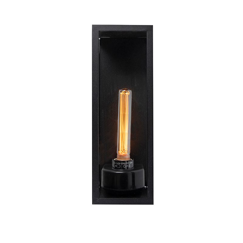 Moderne rechthoekige buiten wandlamp zwart met glas - Rotterdam Long