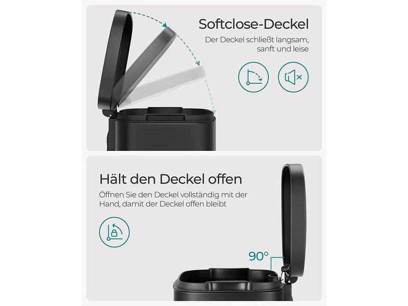 Songmics Abfalleimer 30 l, Grau Stylischer Treteimer