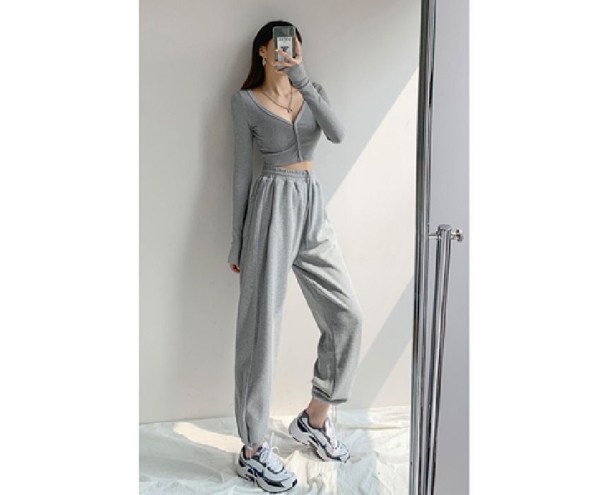 KONGER - Hoge taille effen joggingbroek