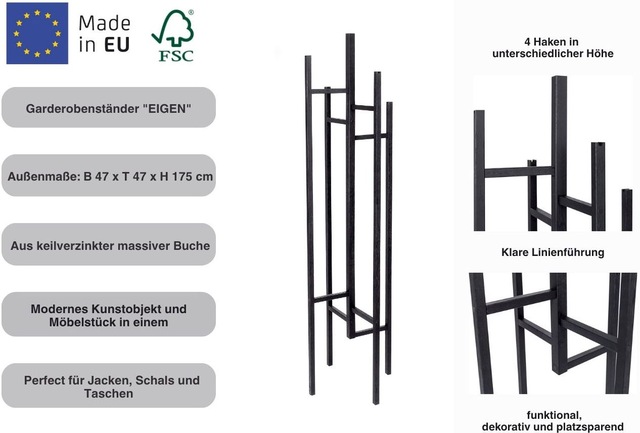 Woodman Garderobenständer »Eigen« im skandinavian Design, aus keilverzinkter massiver Buche, FSC®